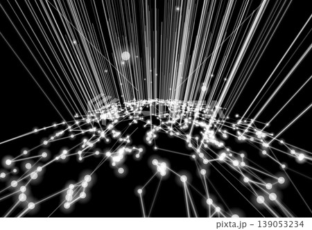 白黒の光の粒子が広がるネットワーク 白黒の光の粒子が広がるネットワーク 139053234