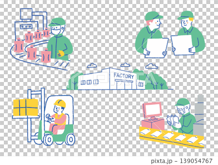 A set of people working in a pouch manufacturing plant (colors) 139054767