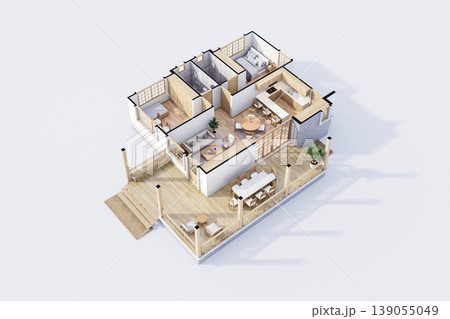 3D isometric modern house plan on white background 3d render 139055049