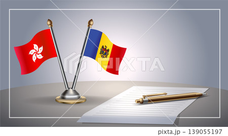 Small national flag of Hong Kong and Moldova flag Relation, Template Vector Illustration 139055197