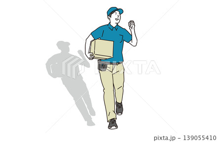荷物を抱えて走る男性の配達スタッフの全身イラスト素材 荷物を抱えて走る男性の配達スタッフの全身イラスト素材 139055410