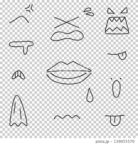 Hand-drawn style loose facial expression parts set (face, mouth, symbols) Hand-drawn style loose facial expression parts set (face, mouth, symbols) 139055570