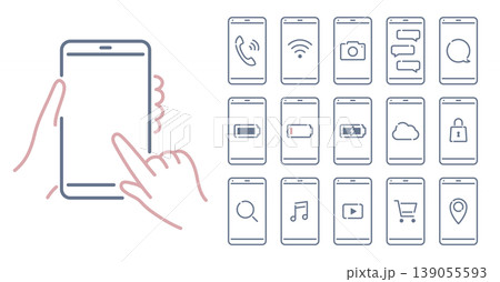 シンプルなスマートフォンのイラストセット シンプルなスマートフォンのイラストセット 139055593