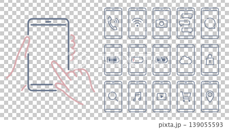 シンプルなスマートフォンのイラストセット シンプルなスマートフォンのイラストセット 139055593