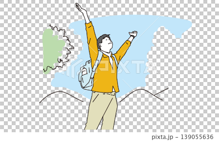 大自然の中で伸びをして深呼吸をする男性のイメージイラスト 大自然の中で伸びをして深呼吸をする男性のイメージイラスト 139055636