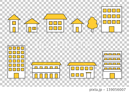 建物の線画アイコンセット(黄色) 建物の線画アイコンセット(黄色) 139056007