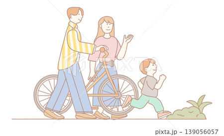 Happy family walking in park with bicycle Happy family walking in park with bicycle 139056057