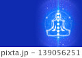 青背景に白の瞑想ヨガとチャクラ|左余白コピースペース付き・神聖幾何学デザイン 青背景に白の瞑想ヨガとチャクラ|左余白コピースペース付き・神聖幾何学デザイン 139056251