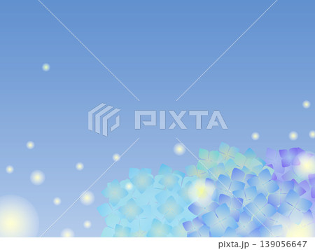 青い紫陽花の背景　幻想的なホタルがとぶ風景　 139056647