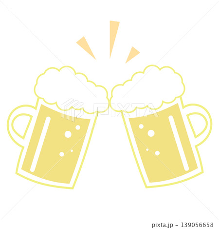 ビール乾杯のシンプルなイラスト 泡のある冷たいドリンク素材 ビール乾杯のシンプルなイラスト 泡のある冷たいドリンク素材 139056658
