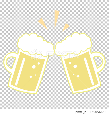 ビール乾杯のシンプルなイラスト 泡のある冷たいドリンク素材 ビール乾杯のシンプルなイラスト 泡のある冷たいドリンク素材 139056658