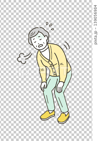 An elderly woman who is out of breath and taking a deep breath An elderly woman who is out of breath and taking a deep breath 139056984