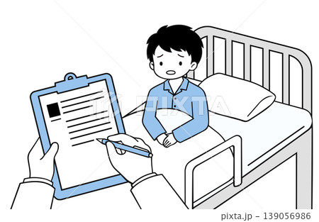 病室で不安そうな表情を浮かべる入院患者と医師 病室で不安そうな表情を浮かべる入院患者と医師 139056986
