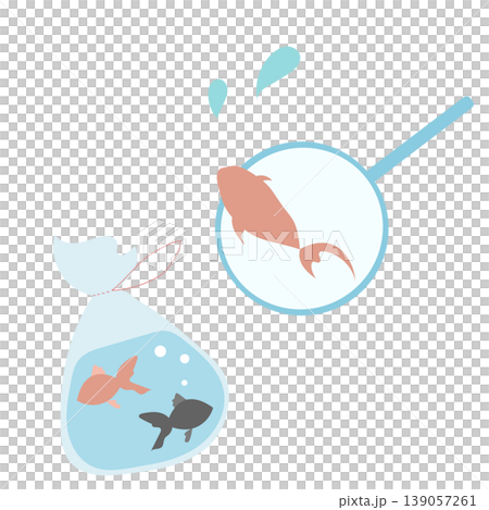 金魚覓食的簡單插圖;清新的夏日水下景象。 金魚覓食的簡單插圖;清新的夏日水下景象。 139057261
