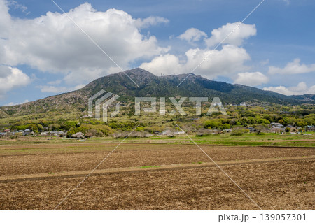 筑波山・山桜が咲く春の風景・水の無い水田 139057301