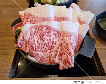 Japan Beef sukiyaki on hot pot dish Japan Beef sukiyaki on hot pot dish 139057418