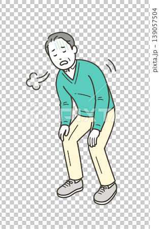 一位中年男子氣喘吁籲，大口喘著氣。 139057504