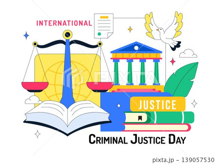 International Criminal Justice Day Illustration Law And Justice Concept With Court Building Scales Of Justice Gavel And Legal System Symbol Design 139057530