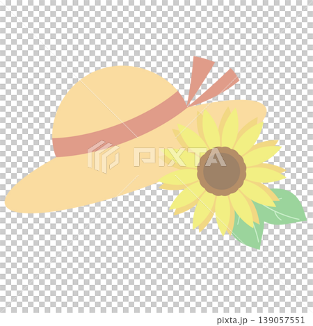 麦わら帽子とひまわりのイラスト 夏のナチュラル素材 139057551