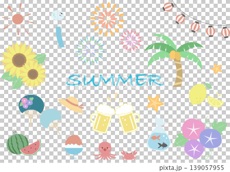 夏のモチーフセットイラスト かわいい季節素材集 夏のモチーフセットイラスト かわいい季節素材集 139057955
