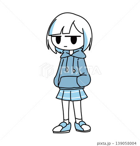 シンプルタッチのジト目女の子全身イラスト 139058004