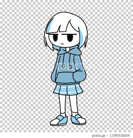 シンプルタッチのジト目女の子全身イラスト 139058004