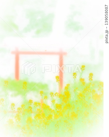 満開の菜の花畑と鳥居のある風景 満開の菜の花畑と鳥居のある風景 139058087