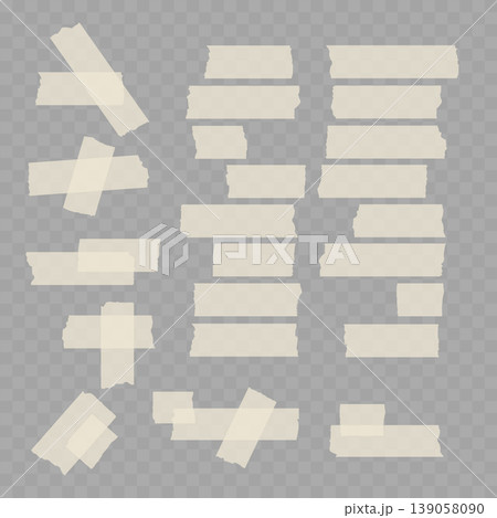 Realistic Torn Masking Tape Set. Vector Translucent Adhesive Paper Strips and Sticky Pieces. Realistic Torn Masking Tape Set. Vector Translucent Adhesive Paper Strips and Sticky Pieces. 139058090