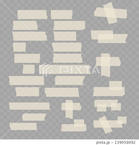 Realistic Torn Masking Tape Set. Vector Translucent Adhesive Paper Strips and Sticky Pieces. Realistic Torn Masking Tape Set. Vector Translucent Adhesive Paper Strips and Sticky Pieces. 139058092