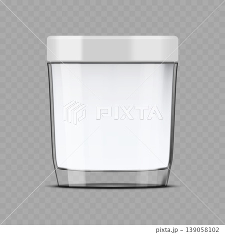 Realistic Blank Cosmetic Jar Mockup. Vector Transparent Glass Cream Container 139058102