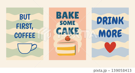 Vintage style posters with playful text. Mid-century inspired prints. Modern retro aesthetic posters. Vintage style posters with playful text. Mid-century inspired prints. Modern retro aesthetic posters. 139058413
