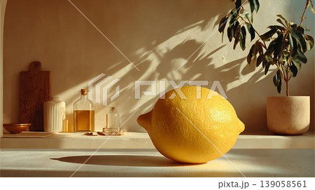 raw yellow lemon on shelf in living room raw yellow lemon on shelf in living room 139058561