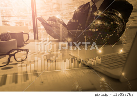 Stock market or forex trading graph and candlestick chart suitable for financial investment concept. Economy trends background for business idea and all art work design. Abstract finance background. 139058768