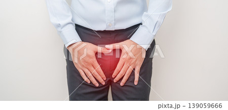 Older Man having Prostate gland or Urinary bladder pain. Prostate Cancer, Enlarged prostate, Prostatitis disease, Hypothyroidism, Male Infertility, Health and World cancer day concept Older Man having Prostate gland or Urinary bladder pain. Prostate Cancer, Enlarged prostate, Prostatitis disease, Hypothyroidism, Male Infertility, Health and World cancer day concept 139059666