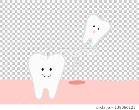 Children's tooth replacement: A character depicting the moment a baby tooth falls out. 139060125