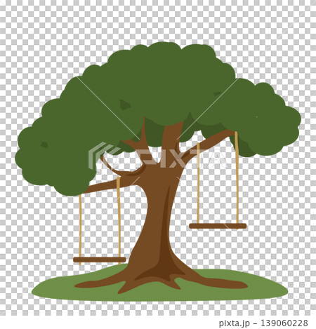 A landscape illustration featuring a large tree and a handmade swing. A landscape illustration featuring a large tree and a handmade swing. 139060228