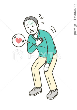 動悸がして苦しそうに胸を押さえる中年男性 139060286