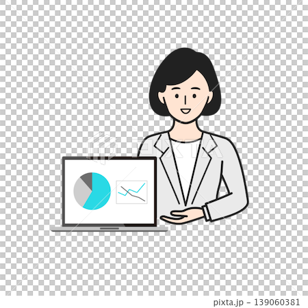 A woman in a suit explaining documents in front of a computer screen. A woman in a suit explaining documents in front of a computer screen. 139060381