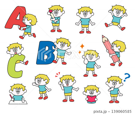 かわいい男の子のイラストセット(英語) かわいい男の子のイラストセット(英語) 139060585
