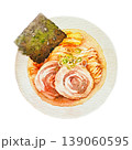 上から見た醤油ラーメン手描き透明水彩 139060595