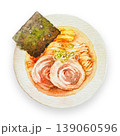 上から見た醤油ラーメン手描き透明水彩、自然な影付き 139060596
