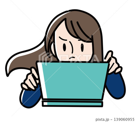 真剣な表情でノートパソコンに向かい勢いよくタイピングする女子学生の上半身イラスト 真剣な表情でノートパソコンに向かい勢いよくタイピングする女子学生の上半身イラスト 139060955