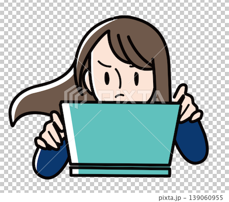 真剣な表情でノートパソコンに向かい勢いよくタイピングする女子学生の上半身イラスト 真剣な表情でノートパソコンに向かい勢いよくタイピングする女子学生の上半身イラスト 139060955