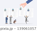 履歴書選考で採用されて喜ぶ女性と、不採用で落ち込む3人 139061057