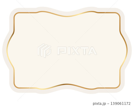 Ornamental label frame with golden border. Vintage beige frame, elegant retro badge with decorative border for handmade branding and rustic packaging. Vector template with blank space Ornamental label frame with golden border. Vintage beige frame, elegant retro badge with decorative border for handmade branding and rustic packaging. Vector template with blank space 139061172
