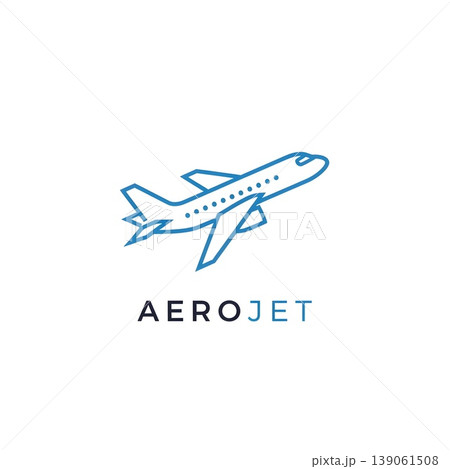 Sleek blue outline airplane logo design concept illustration Sleek blue outline airplane logo design concept illustration 139061508