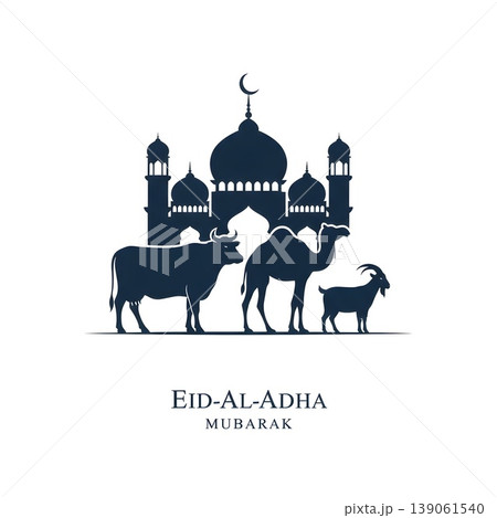 Eid Al Adha Mubarak Mosque Animals Sacrifice Celebration Islamic Holiday Eid Al Adha Mubarak Mosque Animals Sacrifice Celebration Islamic Holiday 139061540