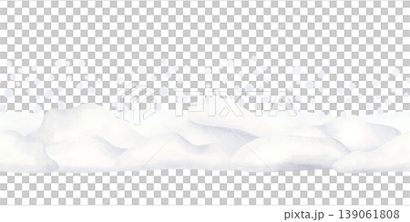 Snowdrifts and snowfall watercolor seamless border on white. Hand drawn snow hills for winter landscape designs and Christmas greetings. North wintertime nature repeat horizontal banner 139061808
