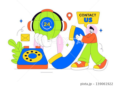 Contact Us Illustration Customer Support Featuring Twenty Four Seven Hours Service Hotline Email Communication And Online Help Desk Assistance Design 139061922
