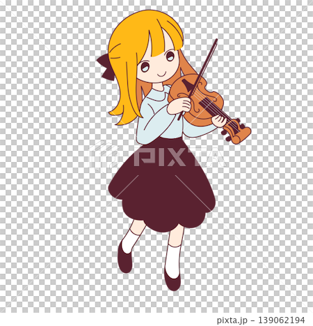 一幅女孩拉小提琴的插圖 139062194